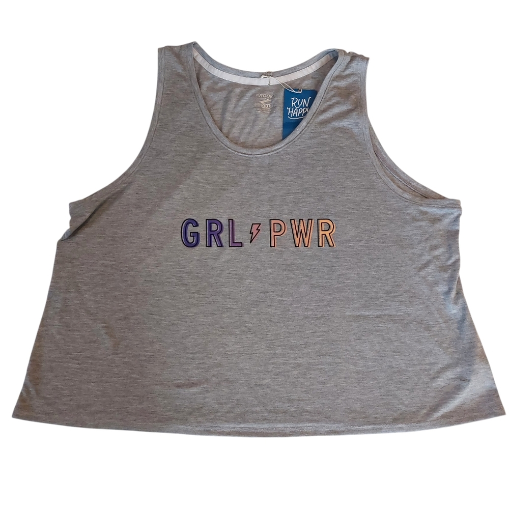 Brooks Girl Power Graphic Gray Tank Top XXL NWT